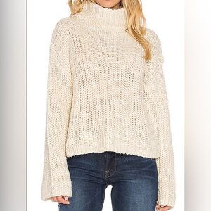 Obey Alexa Funnel Neck Crop Knit Wool Blend Sweater | Cream | Size S